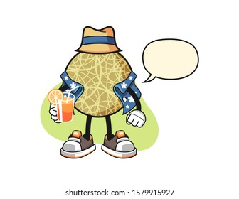 Honeydew melon vacation with speech bubble cartoon. Mascot Character vector.