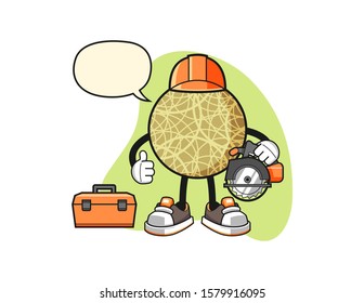 Honeydew melon woodworker with speech bubble cartoon. Mascot Character vector.