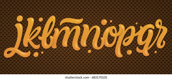 Honeyed font set with letters s, t, u, v, w, x, y, z. English alphabet set made of caramel, liquid and glossy. 