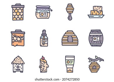 Honeykeeping color vector doodle simple icon set