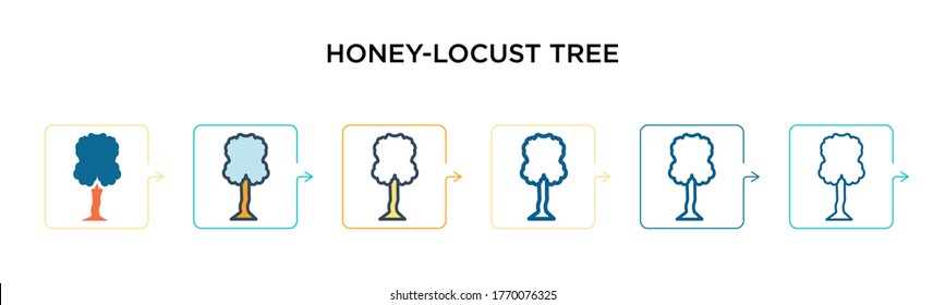 Honey-locust tree vector icon in 6 different modern styles. Black, two colored honey-locust tree icons designed in filled, outline, line and stroke style. Vector illustration can be used for web, 