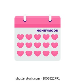 Honeymoon calendar. Flat vector cartoon illustration. Objects isolated on white background.