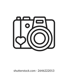 Honeymoon Camera Outline Icon Vector Illustration