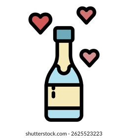 Honeymoon champagne bottle icon. Outline honeymoon champagne bottle vector icon color flat isolated