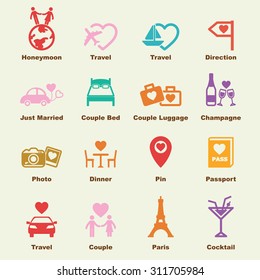 Honeymoon Elements, Vector Infographic Icons