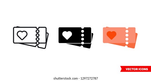 Honeymoon icon of 3 types: color, black and white, outline. Isolated vector sign symbol.