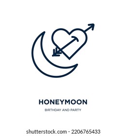 honeymoon icon from birthday and party collection. Thin linear honeymoon, wedding, engagement outline icon isolated on white background. Line vector honeymoon sign, symbol for web and mobile