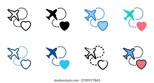 Conjunto de iconos de luna de miel colección de Vector de estilo múltiple. Trazo editable 
