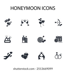 Honeymoon icon set.vector.Editable stroke.linear style sign for use web design,logo.Symbol illustration.