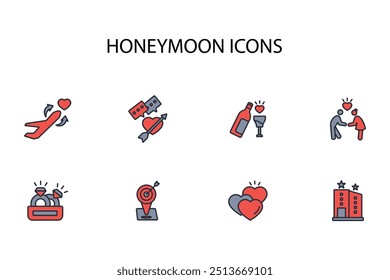 Honeymoon icon set.vector.Editable stroke.linear style sign for use web design,logo.Symbol illustration.