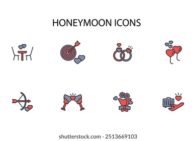 Honeymoon icon set.vector.Editable stroke.linear style sign for use web design,logo.Symbol illustration.
