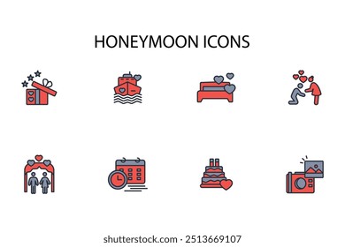 Honeymoon icon set.vector.Editable stroke.linear style sign for use web design,logo.Symbol illustration.