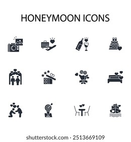Honeymoon icon set.vector.Editable stroke.linear style sign for use web design,logo.Symbol illustration.