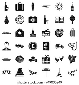 Honeymoon icons set. Simple style of 36 honeymoon vector icons for web isolated on white background