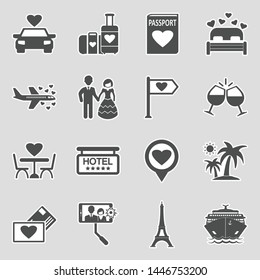 Honeymoon Icons. Sticker Design. Vector Illustration.