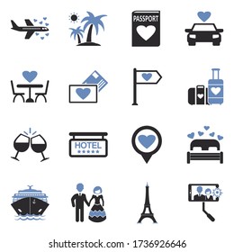 Honeymoon Icons. Two Tone Flat Design. Vector Illustration.