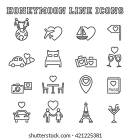 Honeymoon Line Icons, Mono Vector Symbols