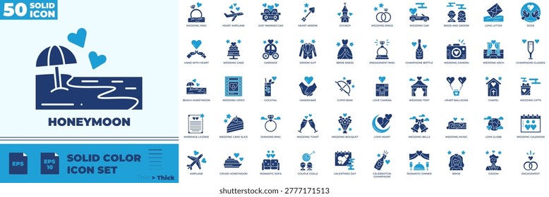 Honeymoon Solid Color Editable Icons set