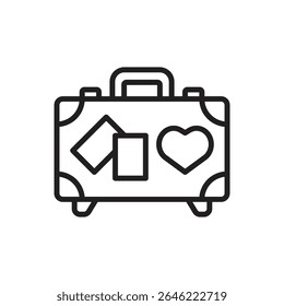 Honeymoon Suitcase Outline Icon Vector Illustration