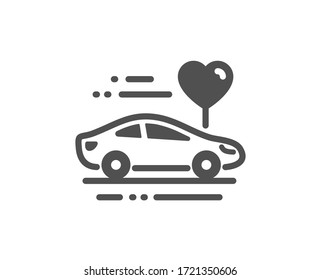 Honeymoon travel icon. Love car trip sign. Valentines day transport symbol. Classic flat style. Quality design element. Simple honeymoon travel icon. Vector