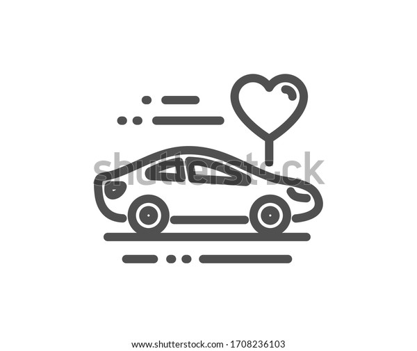 Honeymoon travel line icon.\
Love car trip sign. Valentines day transport symbol. Quality design\
element. Editable stroke. Linear style honeymoon travel icon.\
Vector