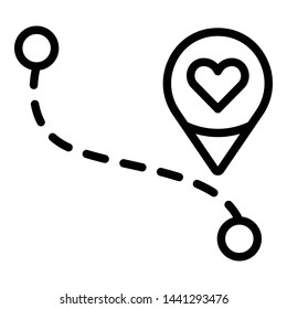 Honeymoon travel route icon. Outline honeymoon travel route vector icon for web design isolated on white background