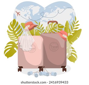 Honeymoon trip of LGBT newlyweds. Happy LGBT newlywed couple, romantic honeymoon. Vacation travel. vector illustration.