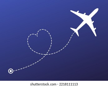 Honeymoon Vacation Icon. Line drawing with heart.