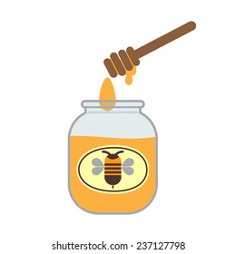 Honey-pot illustration with label and honey dipper, isolated on white background.