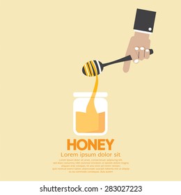 Honey's Jar With Drip In Hand Vector Illustration