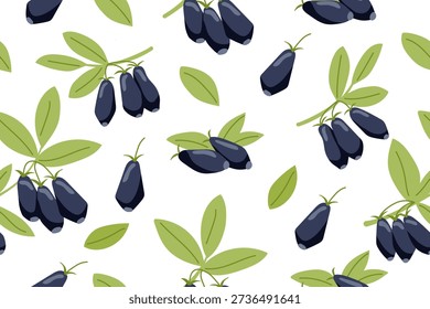 Honeysuckle seamless pattern. Berries isolated on white background. Vector flat template.
