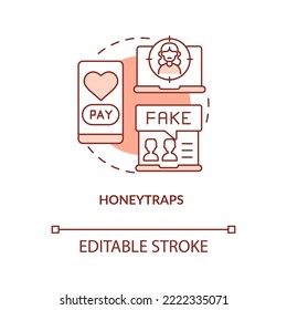 Honeytraps terracotta concept icon. Romance scam. Fake online dating abstract idea thin line illustration. Isolated outline drawing. Editable stroke. Arial, Myriad Pro-Bold fonts used