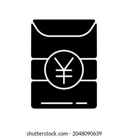 Hong Bao black glyph icon. Ancient Chinese tradition of gifting money. Lunar New Year celebration. Prosperity and wealth. Asian culture. Silhouette symbol on white space. Vector isolated illustration