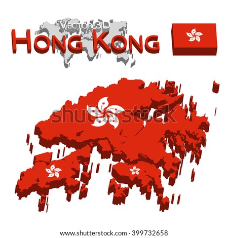 Hong Kong 3D  ( flag and map ) ( transportation and tourism concept )