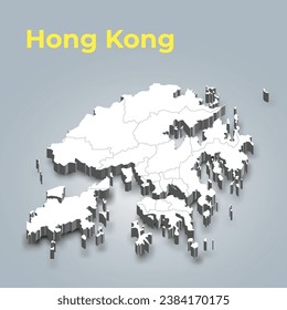 Hong Kong 3d map with borders of regions and it’s capital
