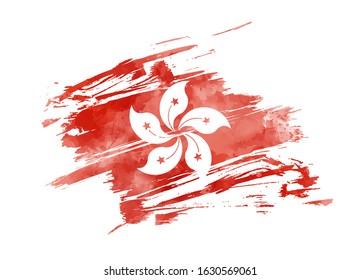 Hong Kong abstract flag. Abstract grunge watercolor flag of Hong Kong. Template background for national holidays, poster, banner, flyer. etc. 