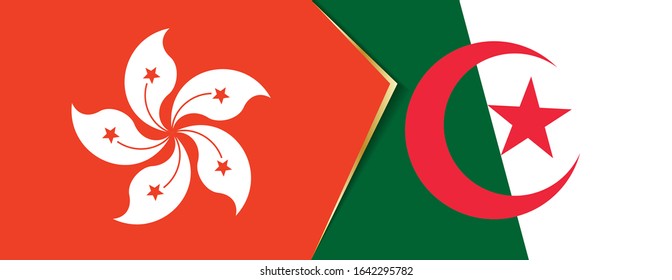 Hong Kong and Algeria flags, two vector flags symbol of relationship or confrontation.