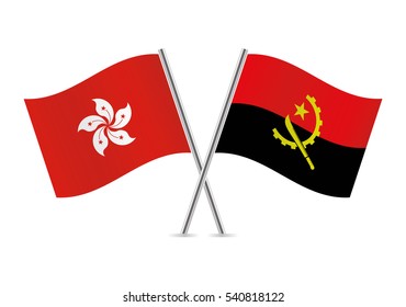 Hong Kong and Angola flags. Vector illustration.