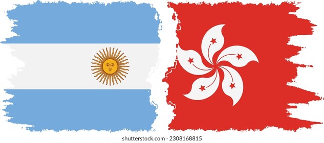 Hong Kong and Argentina grunge flags connection, vector