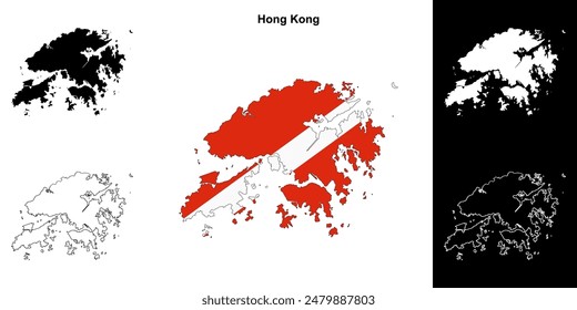 Hong Kong blank outline map set