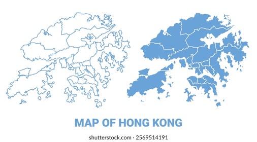 Hong Kong Blue map flat regions border outline vector illustration