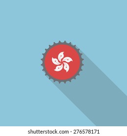 Hong Kong bottle cap flat icon with long shadow. Vector illustration EPS10
