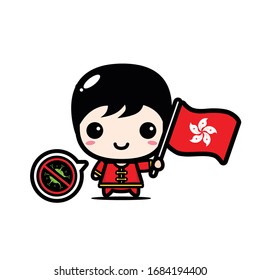 Hong Kong boy with flag against virus