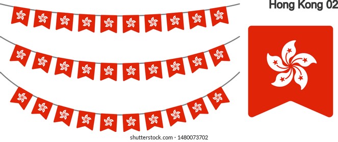 Hong Kong Bunting Flags Isolated on white Background. vector illustration.