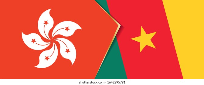 Hong Kong and Cameroon flags, two vector flags symbol of relationship or confrontation.