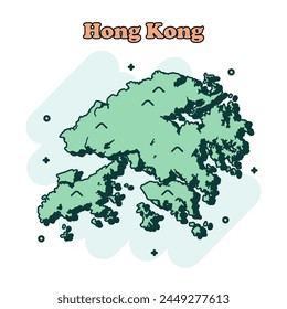 Hong Kong cartoon colored map icon in comic style. Country sign illustration pictogram. Nation geography splash business concept.