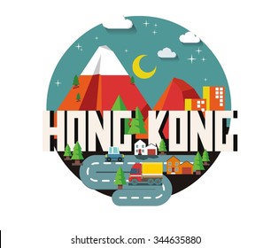 Hong Kong in china is a beautiful country to visit. vintage vector illustration.