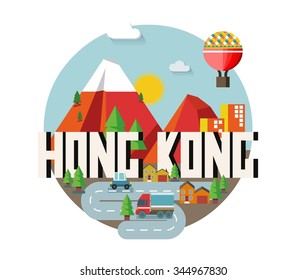 Hong Kong in china is a beautiful country to visit. vintage vector illustration.