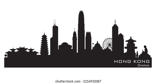 Hong Kong China city skyline Detailed vector silhouette