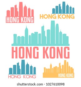 Hong Kong China Flat Icon Skyline Vector Silhouette Design Set logos.